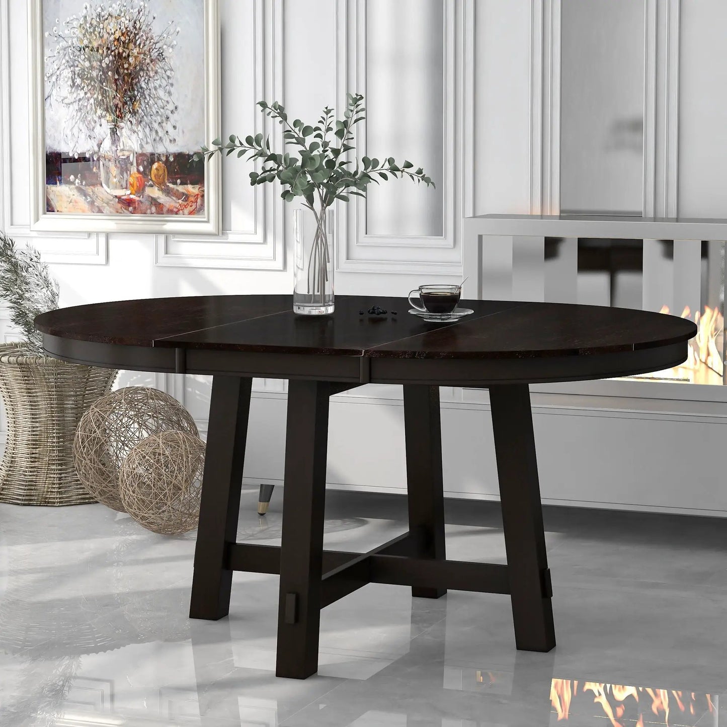 Gia round extendable dining table with 16in leaf in dark wood Unique Piece Furniture on Tampa Home & Garden Store
