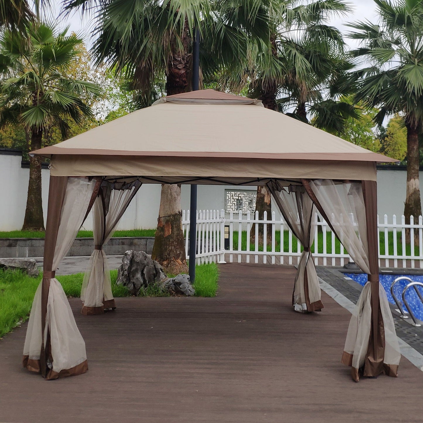 Outdoor Steel Gazebo With Mesh Nets and Canopy