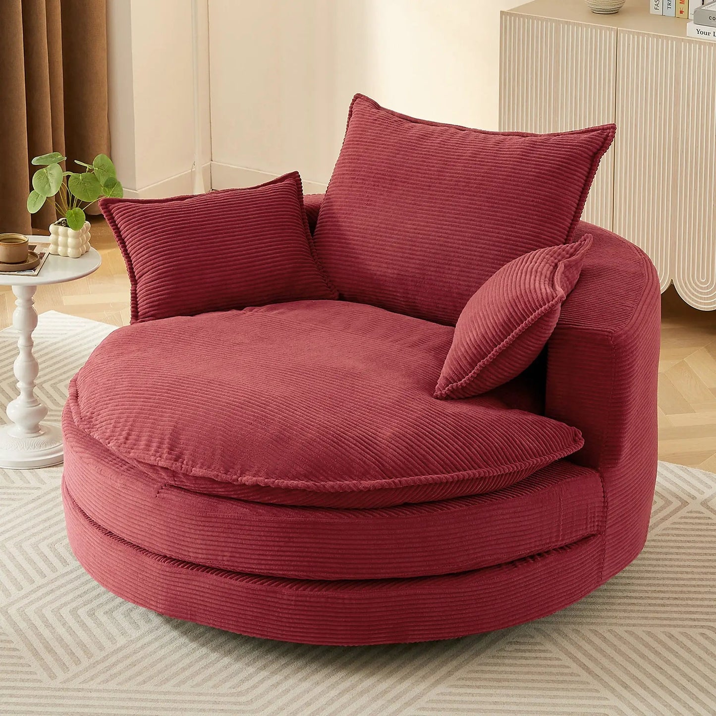 360 Degree Swivel Barrel Chair with Dual Cushions