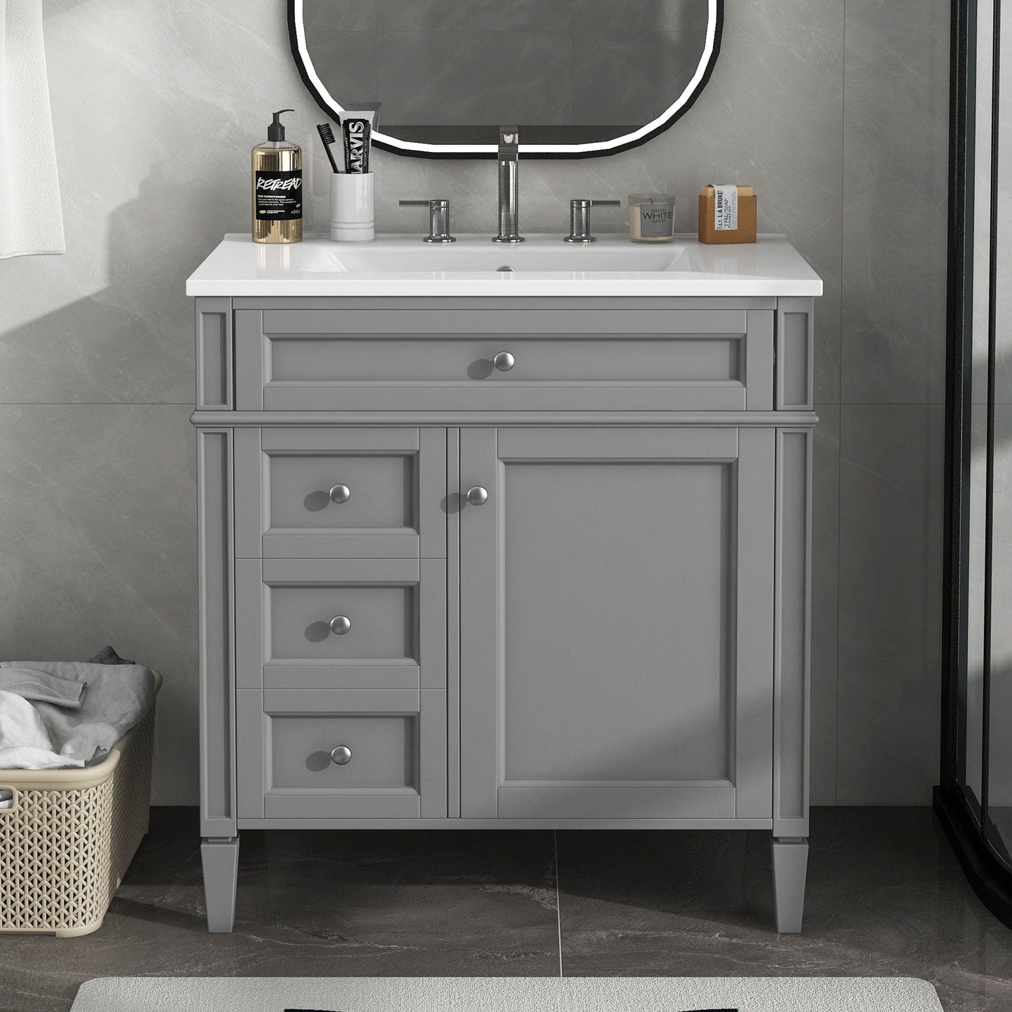 Solid Wood Bathroom Vanity and Two Drawers