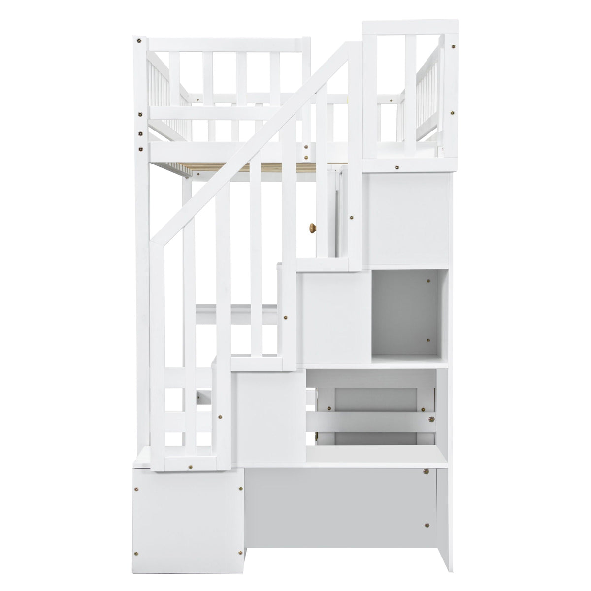 White loft bed with built-in L-shaped desk, stairs, and storage cabinets by HouseOfZazla on Tampa Home & Garden Store