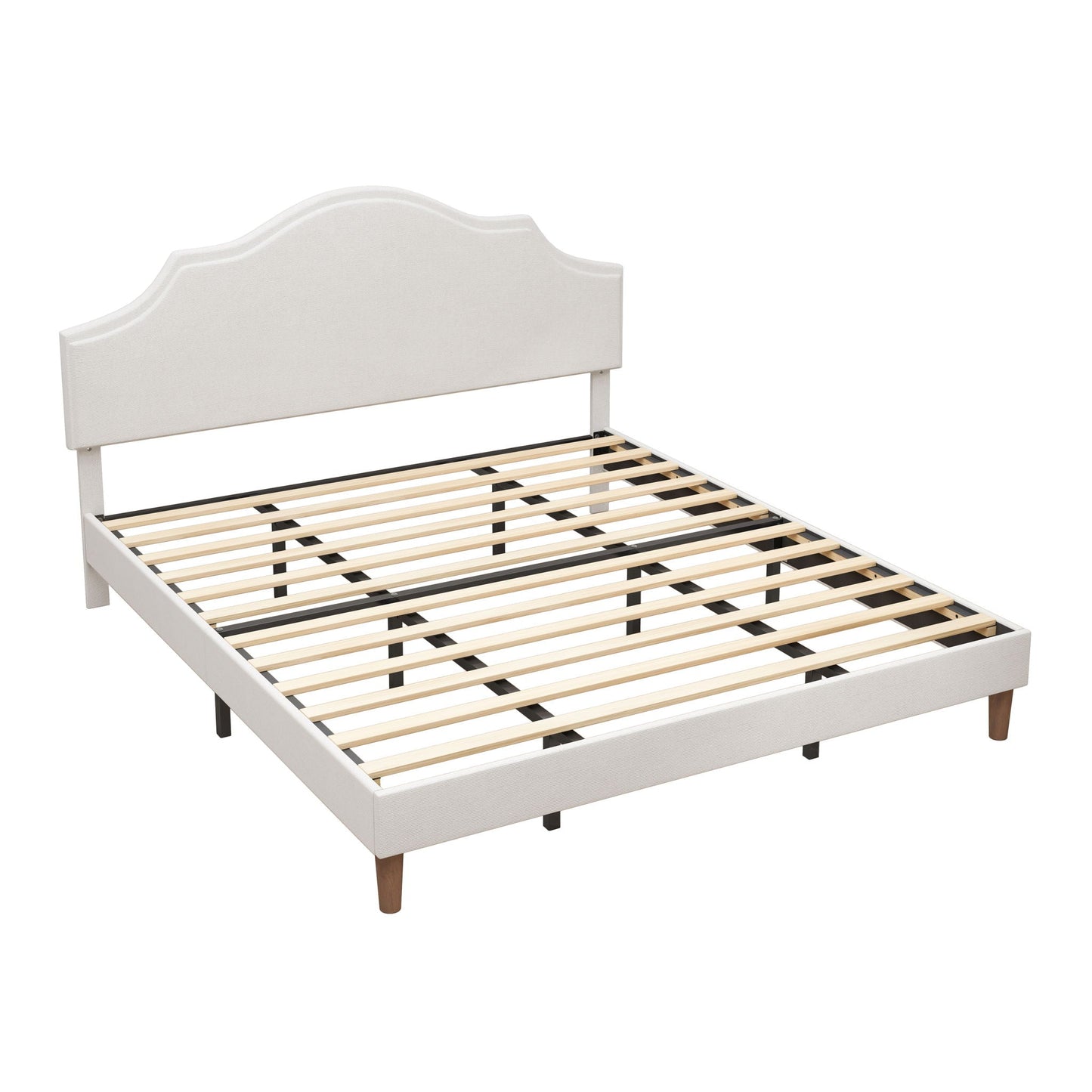 King Upholstered Platform Bed Frame in White