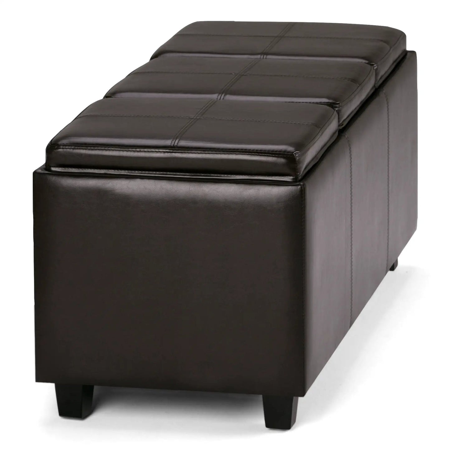 Avalon storage ottoman brown faux leather with stitched panels and block legs by Unique Piece on Tampa Home & Garden Store