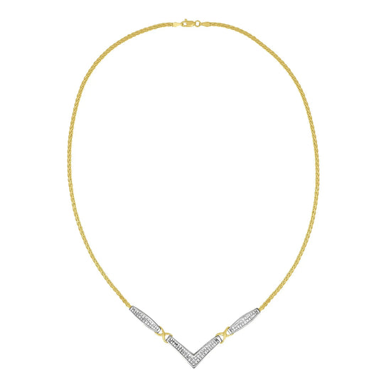 14K yellow and white gold V-shaped diamond necklace with pavé diamonds rope chain Bids on Tampa Home & Garden Store