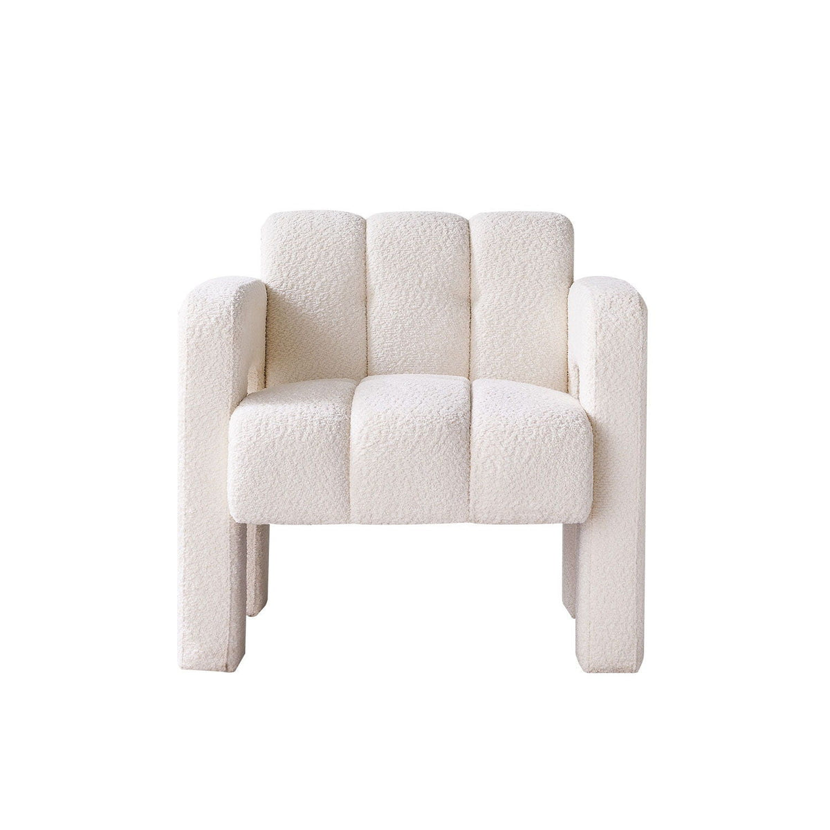 Boucle upholstered accent chair with a solid wood frame in cream beige fabric on Tampa Home & Garden Store
