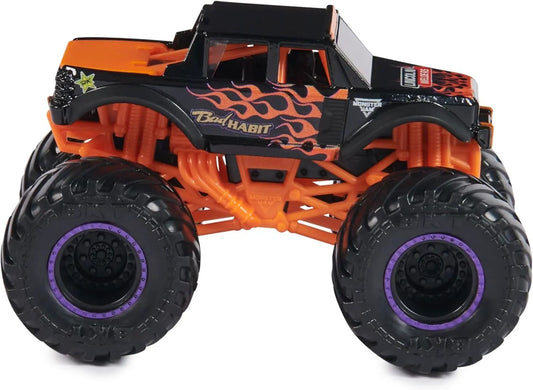 Monster Jam Bad Habit 1:64 Die-Cast Truck with orange frame, black body flames, purple wheels on Tampa Home & Garden Store