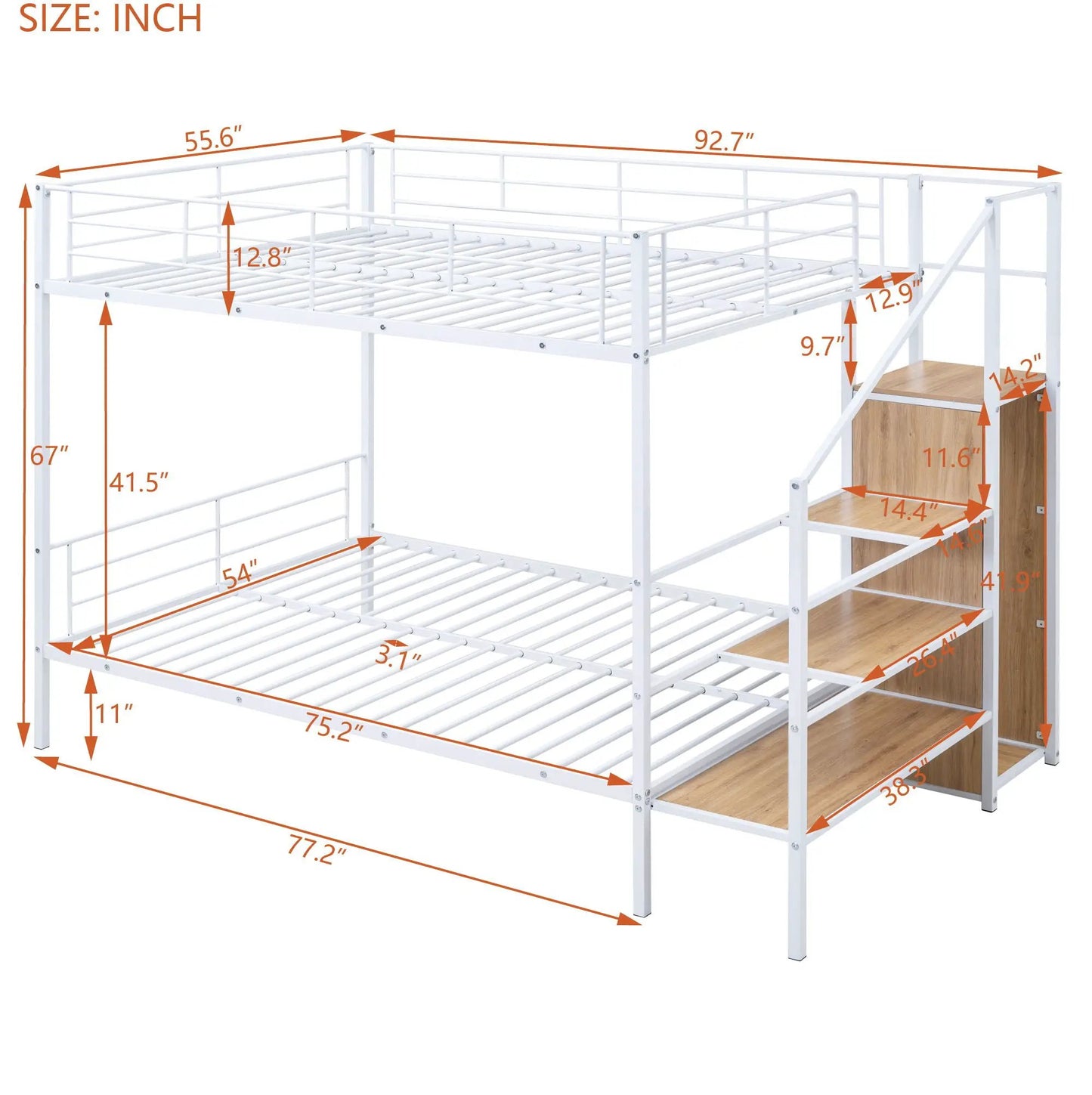 Bunk Bed With Lateral Storage Ladder and Wardrobe