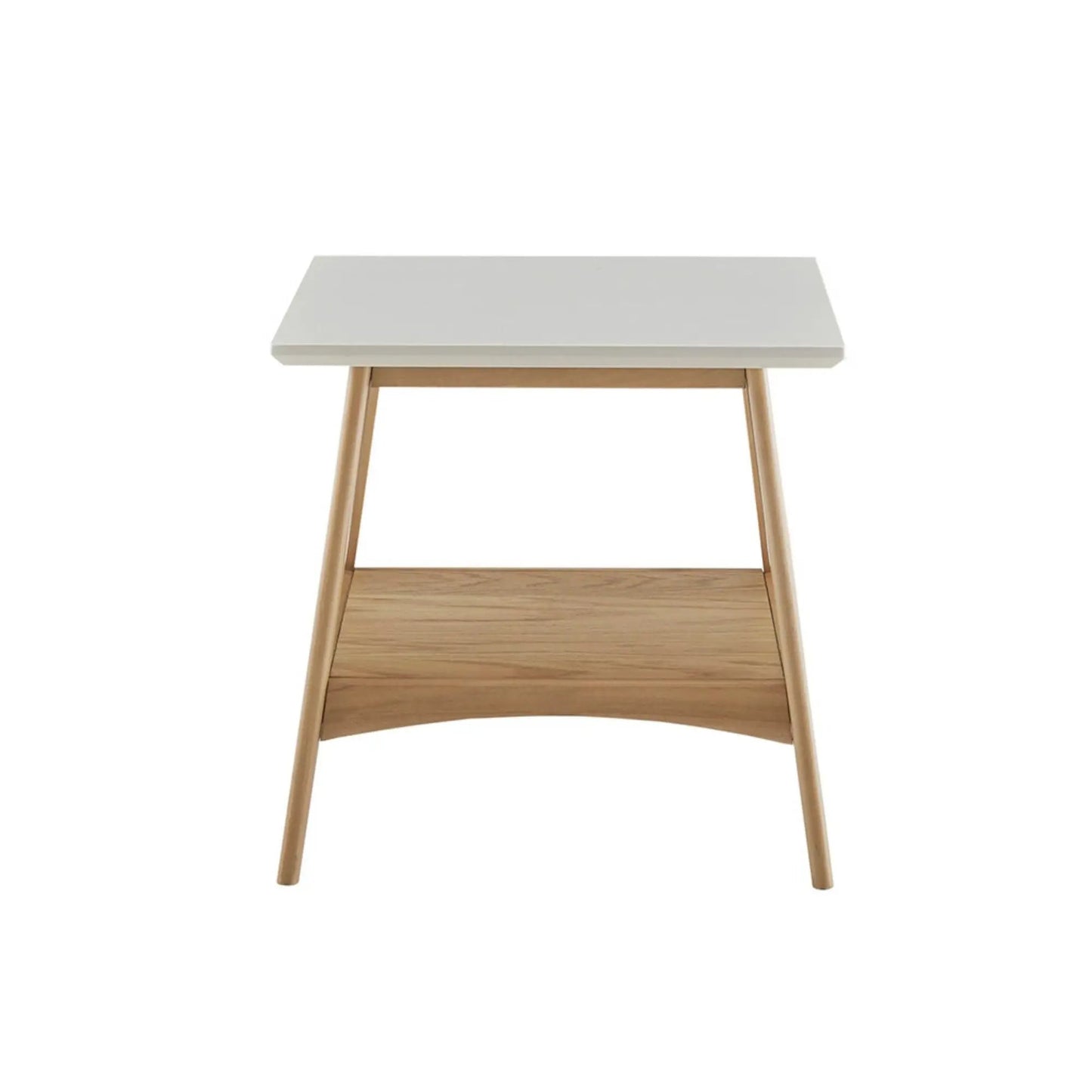 Modern Table With Extra Storage coffee table with white top, natural wood legs and lower shelf on Tampa Home & Garden Store