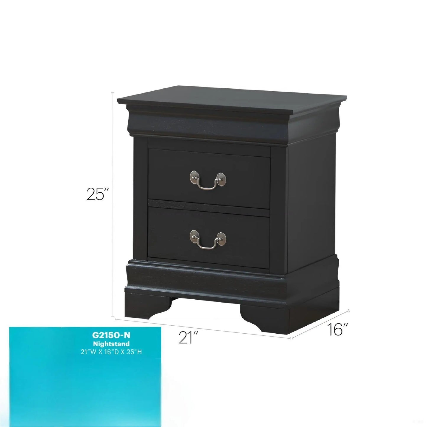 Traditional Style Bedroom Accent Nightstand in black finish with 3 drawers and metallic handles on Tampa Home & Garden Store