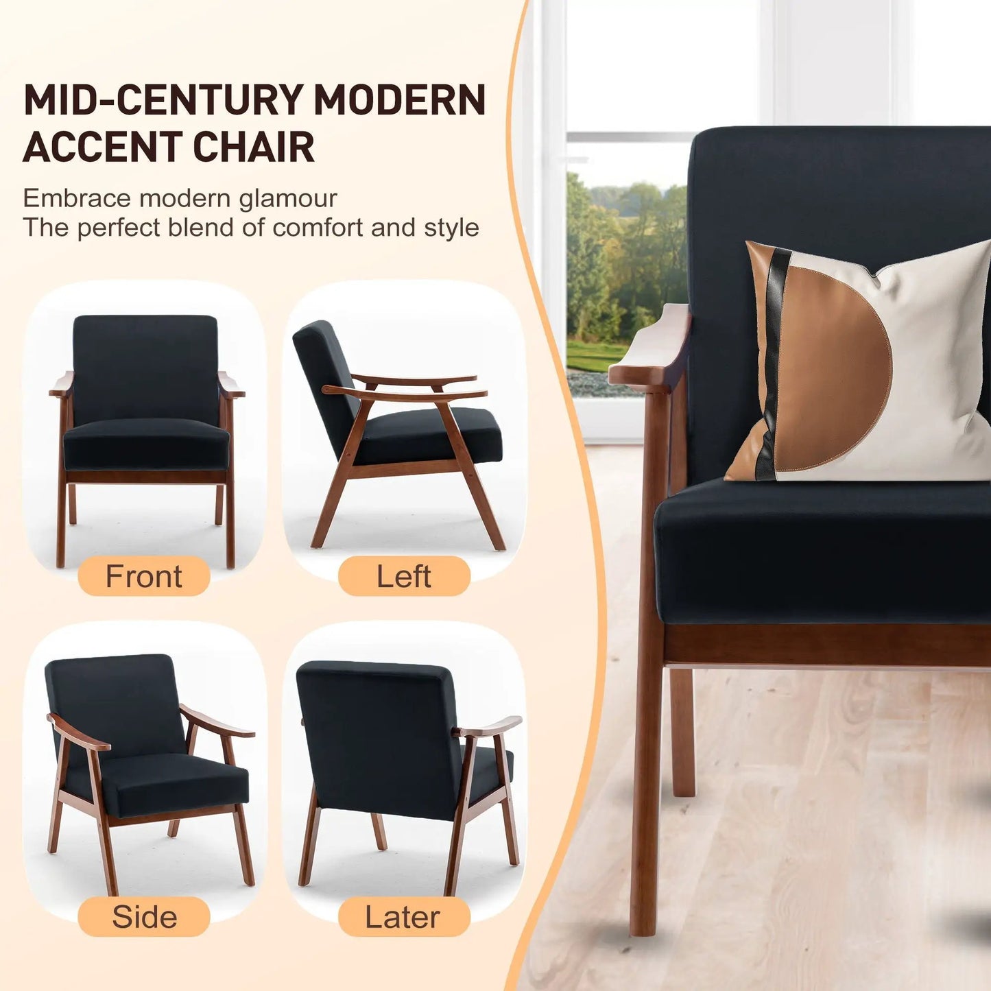 Mid Century Modern Accent Chair with solid wood frame and upholstery Unique Piece Furniture on Tampa Home & Garden Store