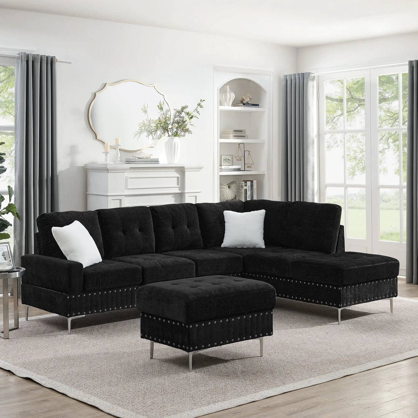 L Shaped Sofa with Chaise and Storage Ottoman