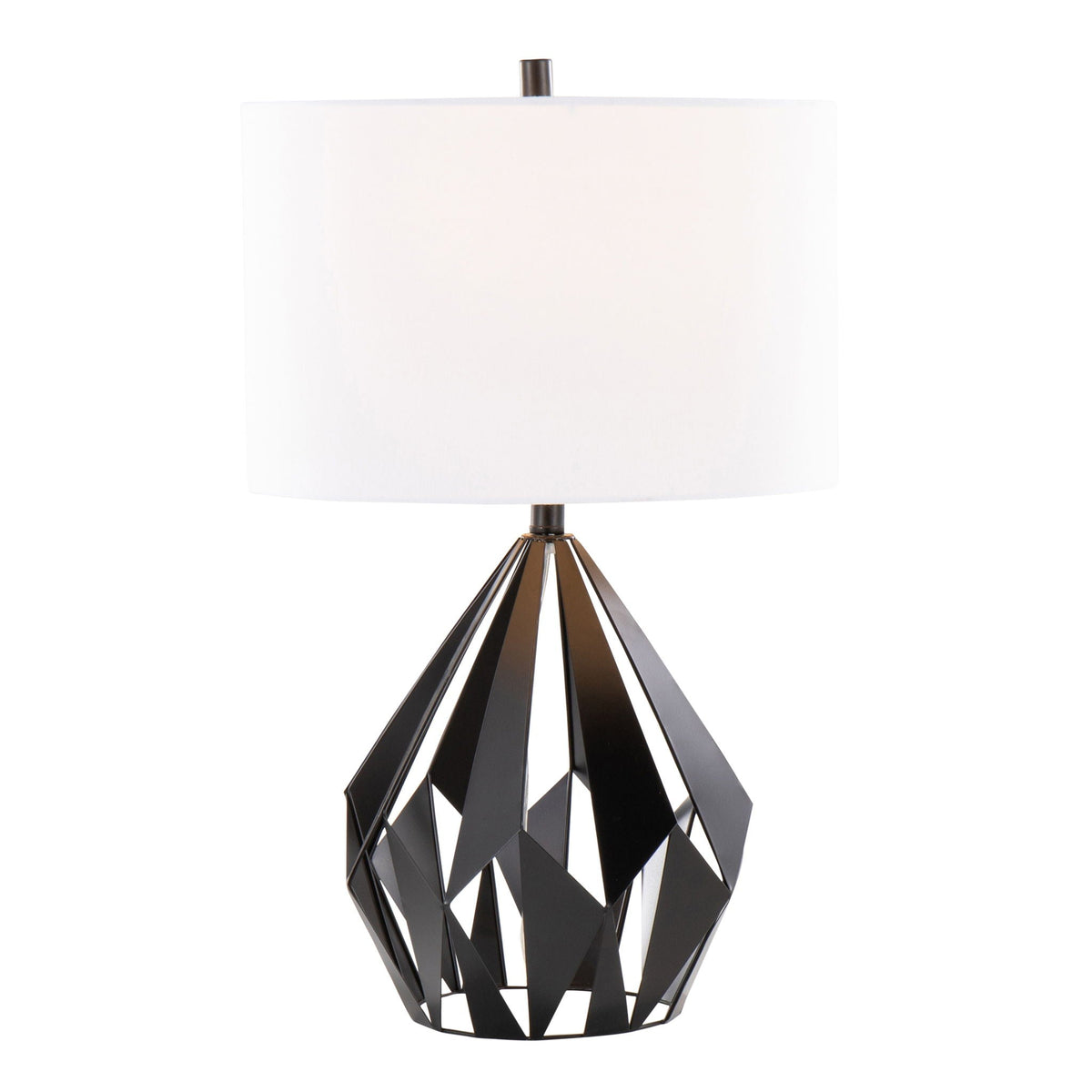 Geo Me Tri Contemporary Table Lamp set of 2 with matte black metal base and white shade on Tampa Home & Garden Store