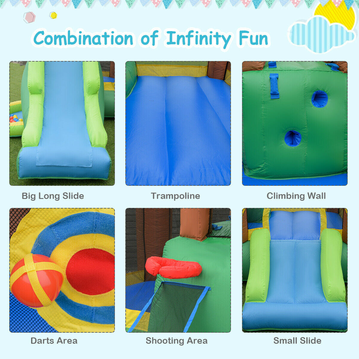 Kids inflatable jungle bounce house castle bag DirectDeals featuring long slide and trampoline on Tampa Home & Garden Store