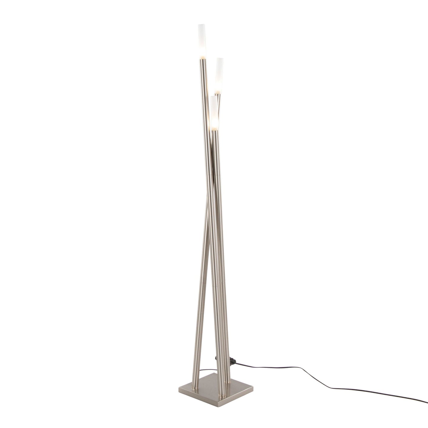 Icicle Floor Lamp Nickel by HouseOfZazla with 3 slim stems and frosted tubes on Tampa Home & Garden Store