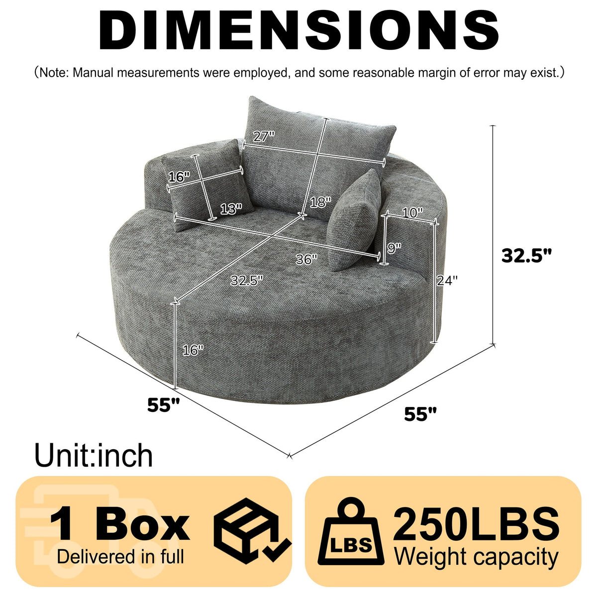 Gray Chenille Sleeper Chair for Living Room