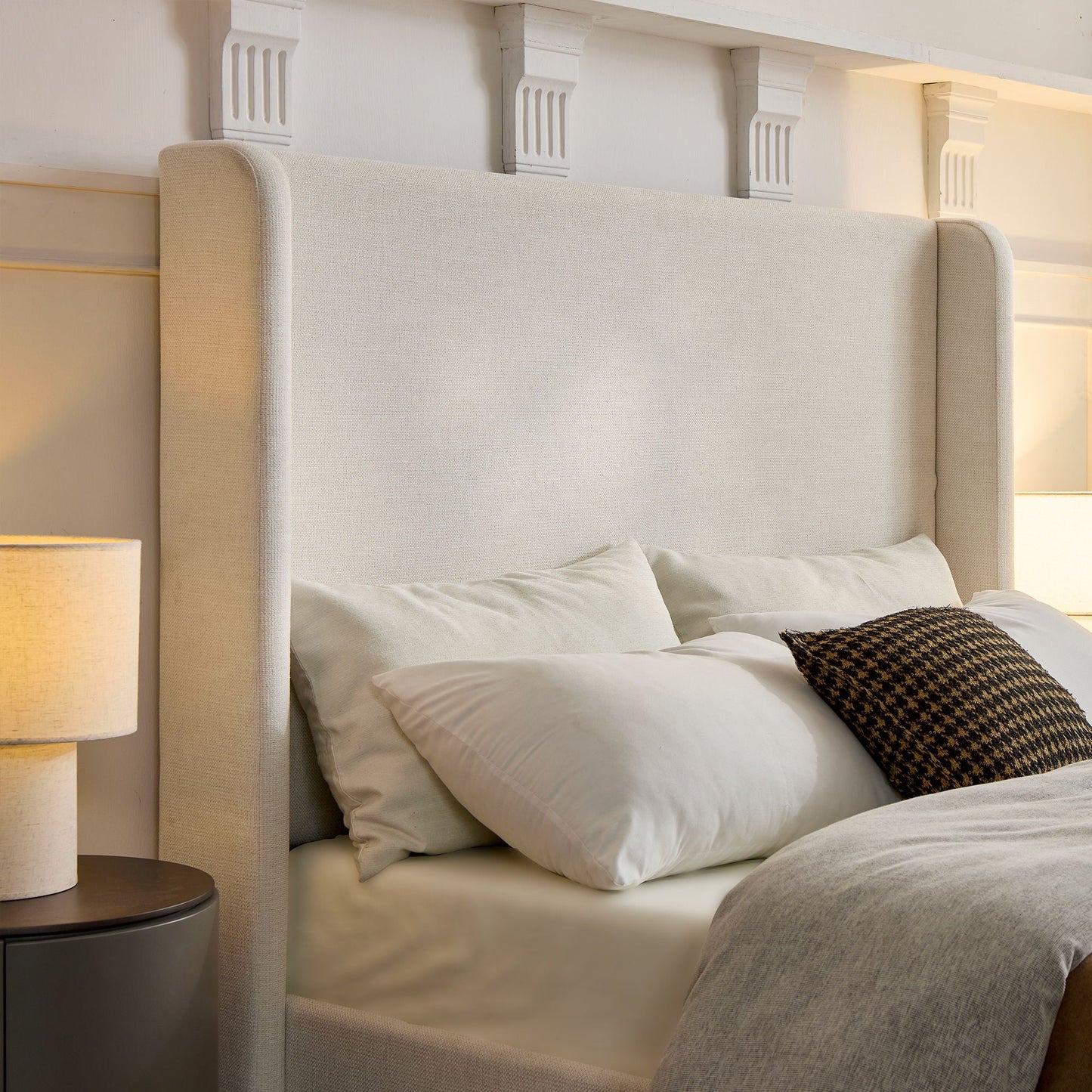 Carmen Upholstered Wingback Bed and Headboard