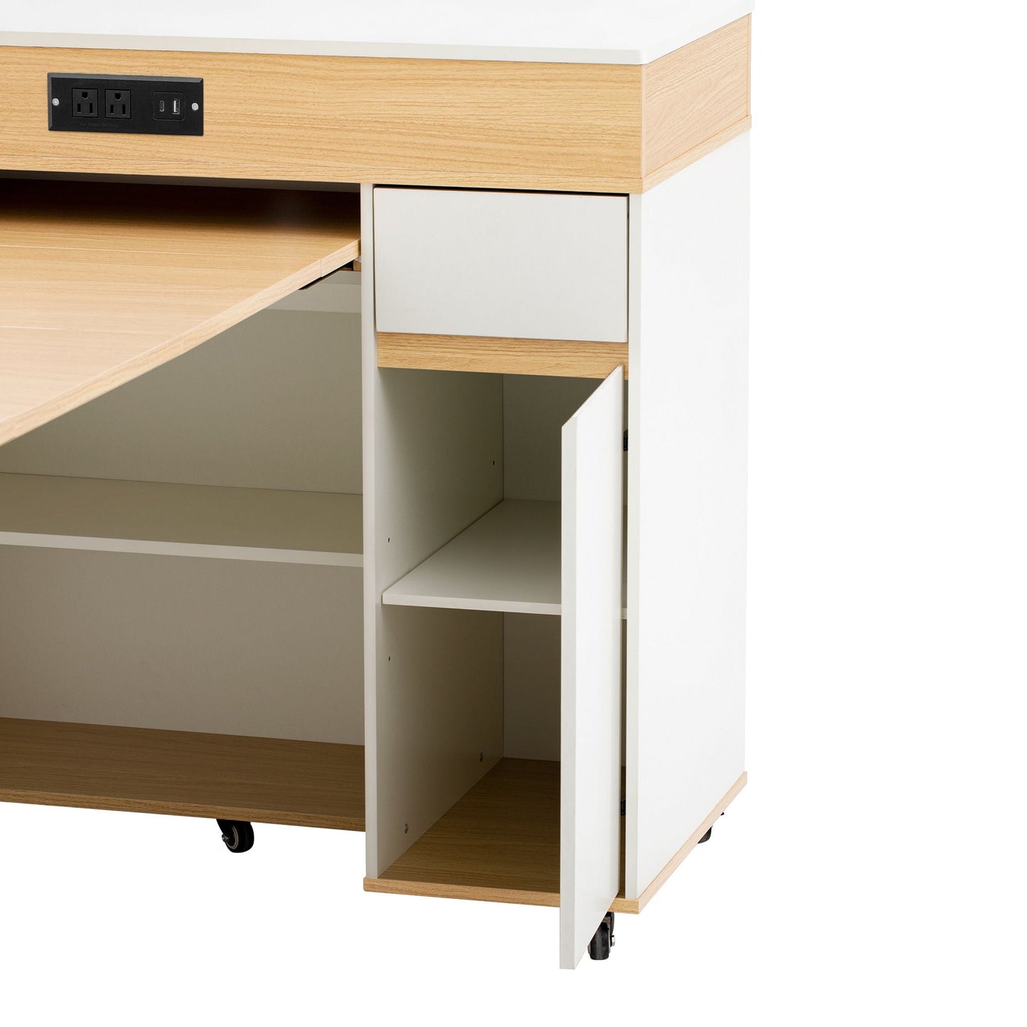 Extendable dining table folding top kitchen island wood white drawers power outlet on Tampa Home & Garden Store