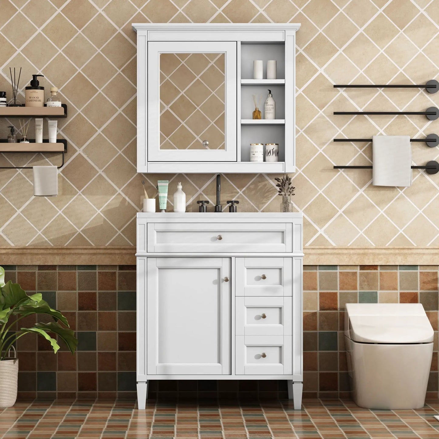 Bathroom Vanity with Top Sink and Mirror Cabinet