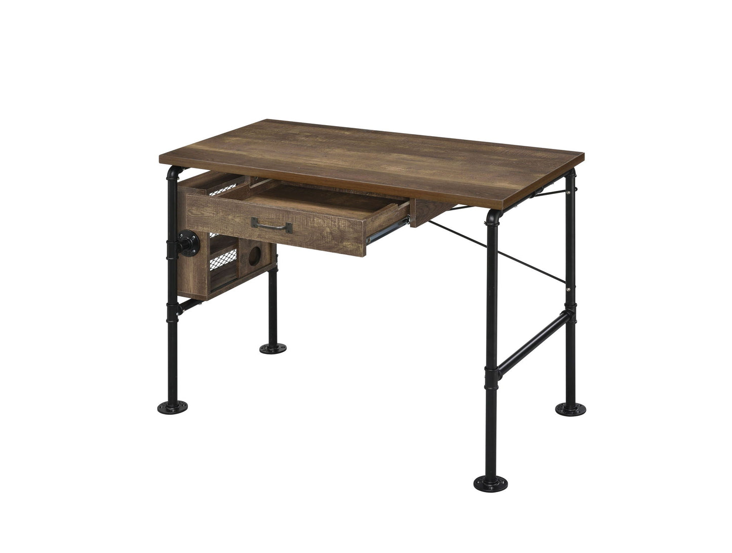 Endang Writing Desk Weathered Oak top with black metal frame and pull-out drawer on Tampa Home & Garden Store