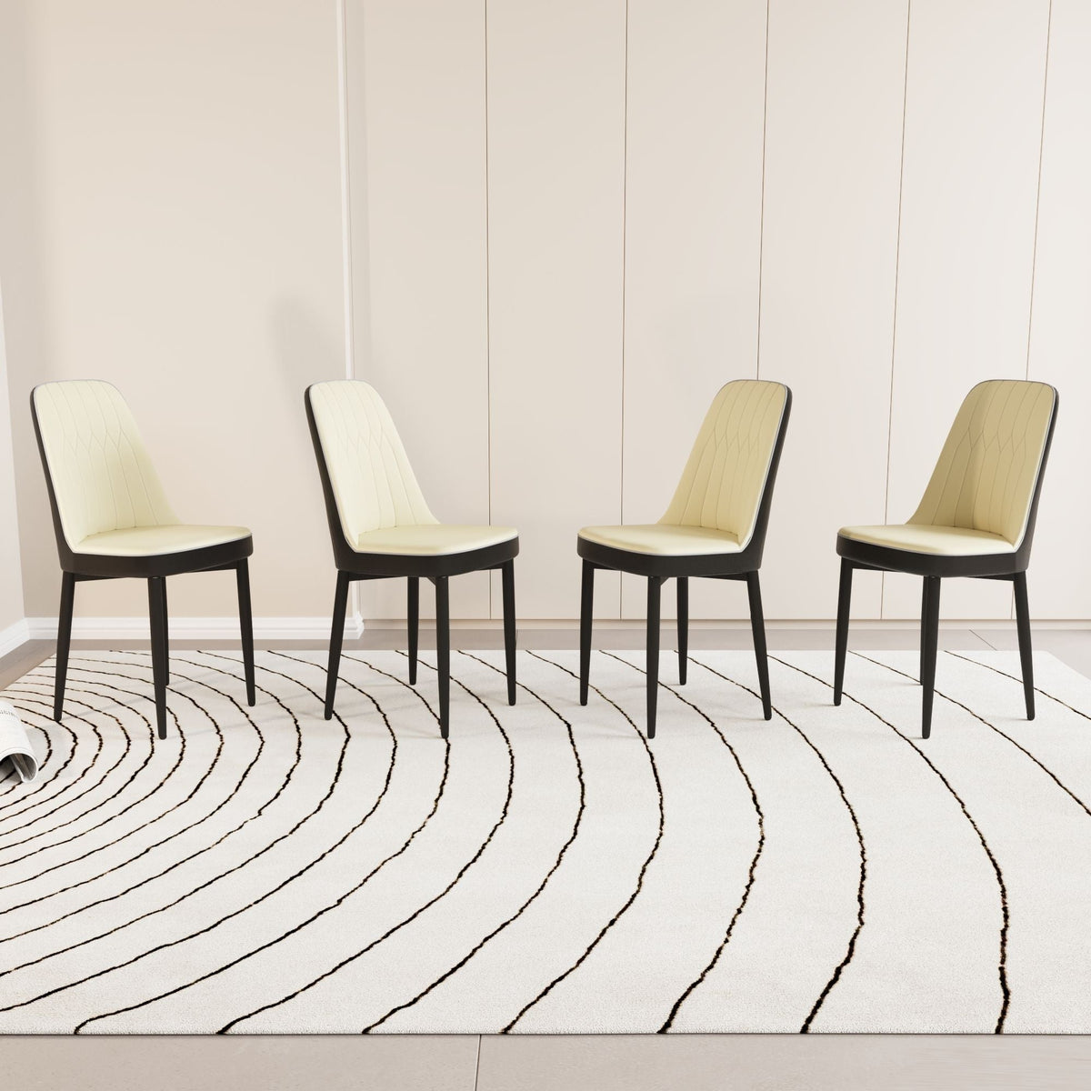 HouseOfZazla dining chair set: 4 cream cushioned chairs with black metal legs on Tampa Home & Garden Store
