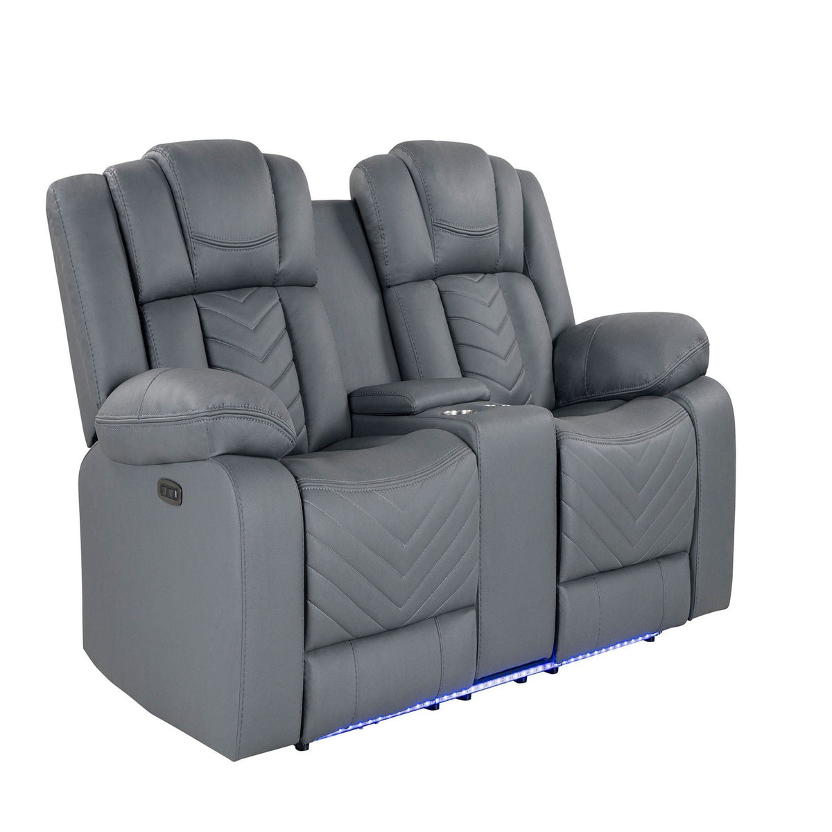 Power Reclining Loveseat in gray faux leather with blue LED lighting by HouseOfZazla on Tampa Home & Garden Store