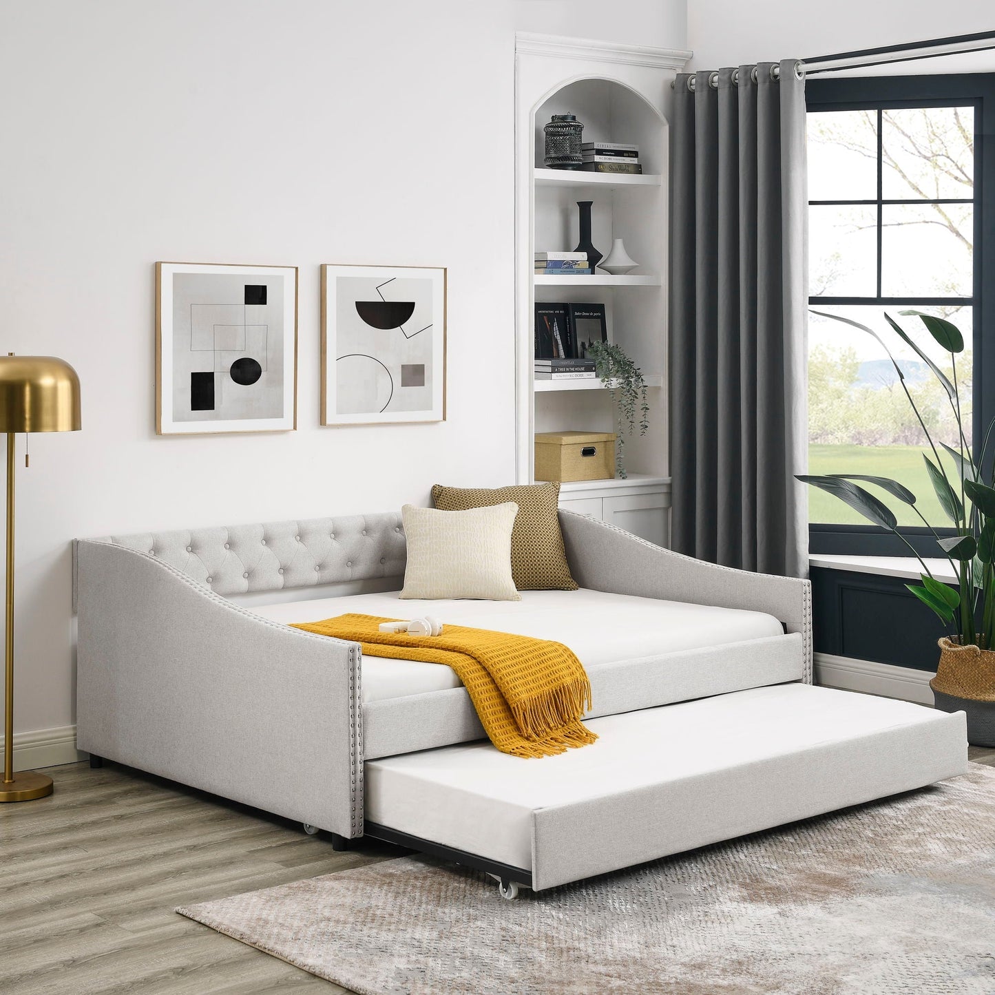 Upholstered Tufted Daybed and Storage Drawers