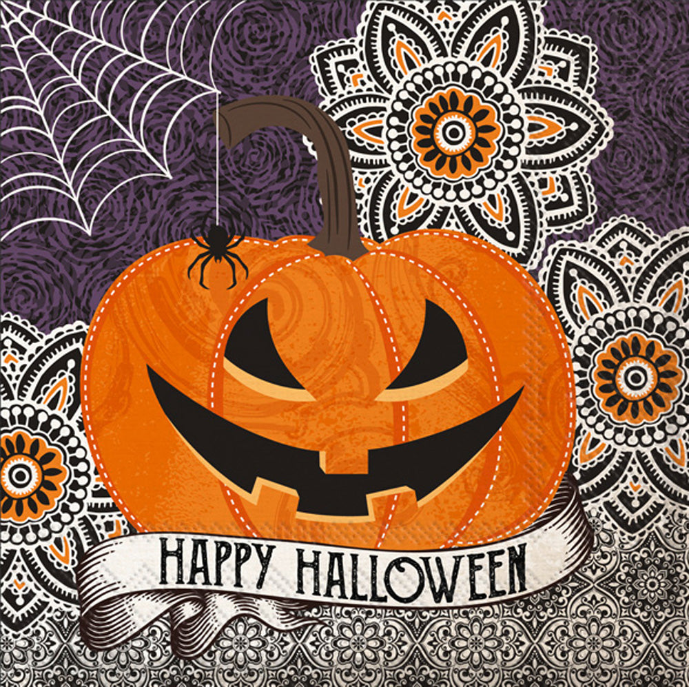 Happy Halloween Pumpkin Cocktail Napkins with jack-o-lantern by Country Christmas Loft on Tampa Home & Garden Store