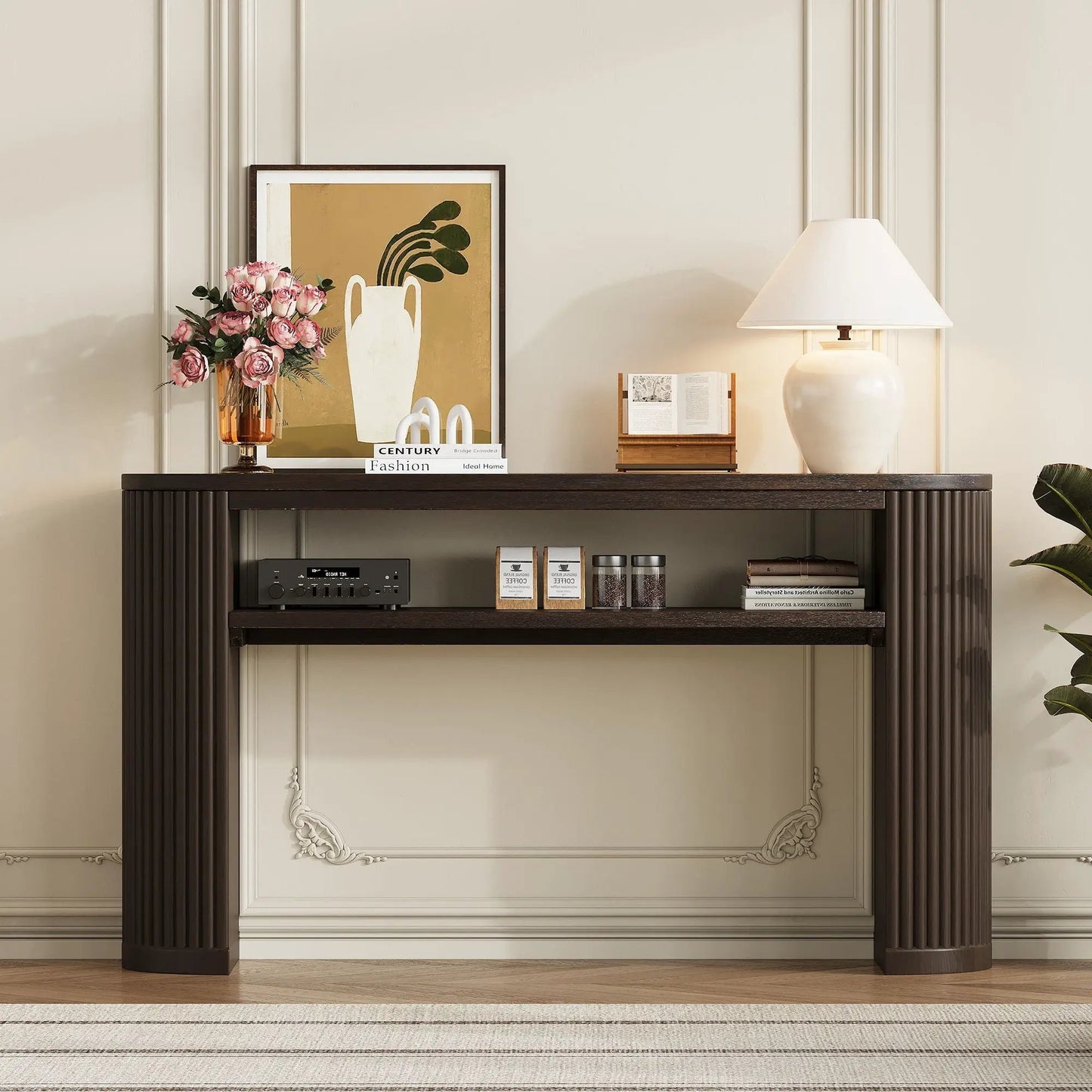 Console Table With Fluted Legs and Open Shelf