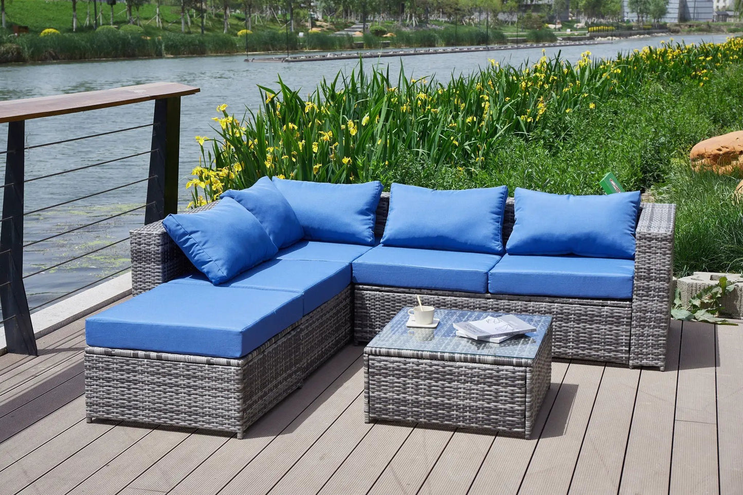 Patio Sofa With Cushions wicker blue cushions, 2pc outdoor set Unique Piece Furniture on Tampa Home & Garden Store