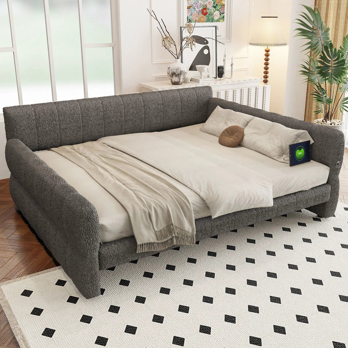Upholstered Platform Bed With USB Charging Ports