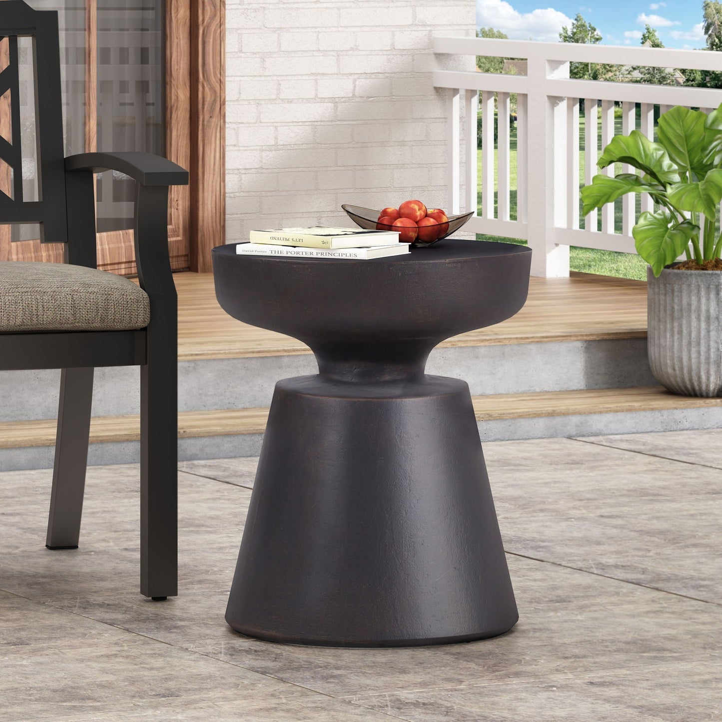 Outdoor lightweight concrete end table with copper half-sphere top by HouseOfZazla on patio on Tampa Home & Garden Store