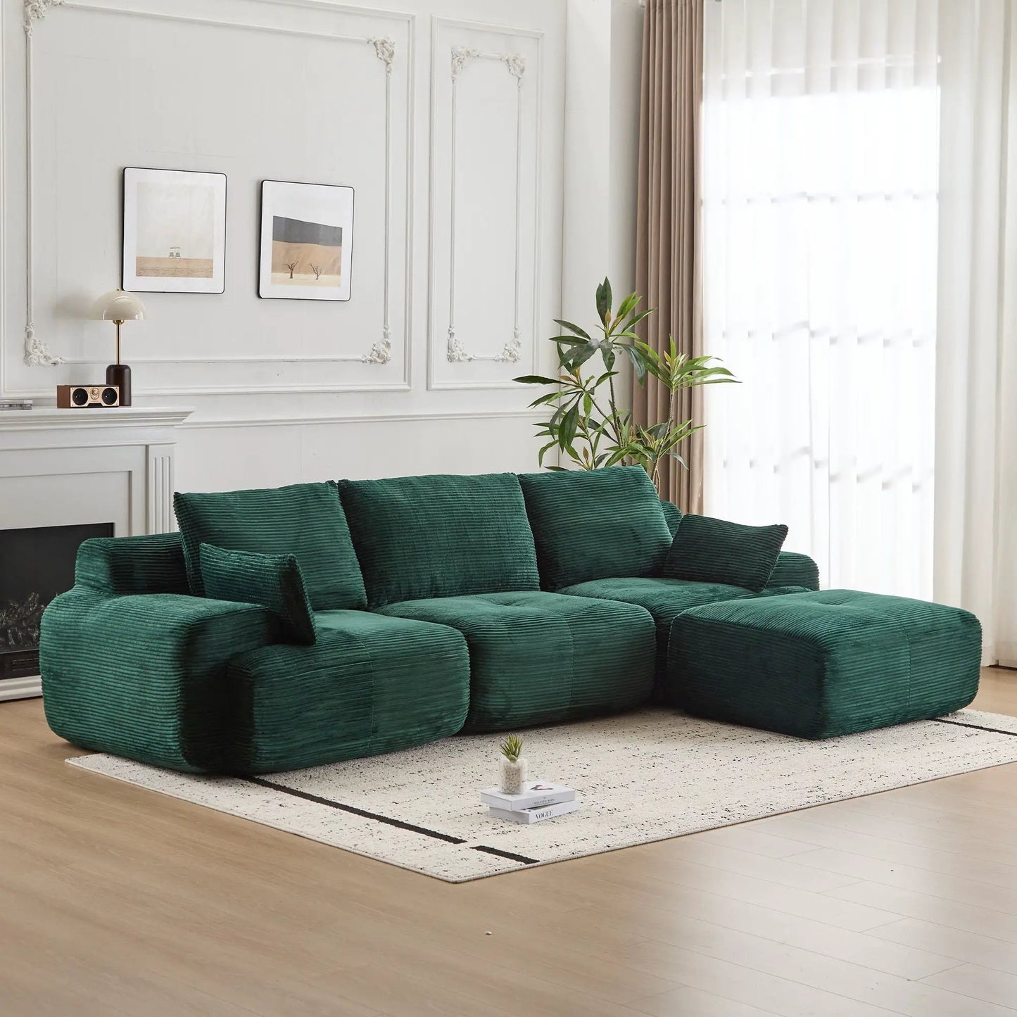 Compressed Sofa large sectional 2-piece living room set emerald green corduroy on Tampa Home & Garden Store