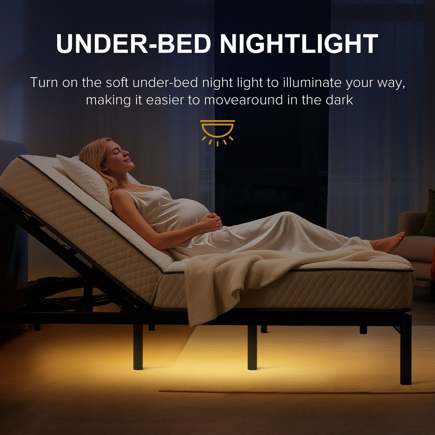 HouseOfZazla adjustable bed base with massage head & foot incline and LED night light on Tampa Home & Garden Store