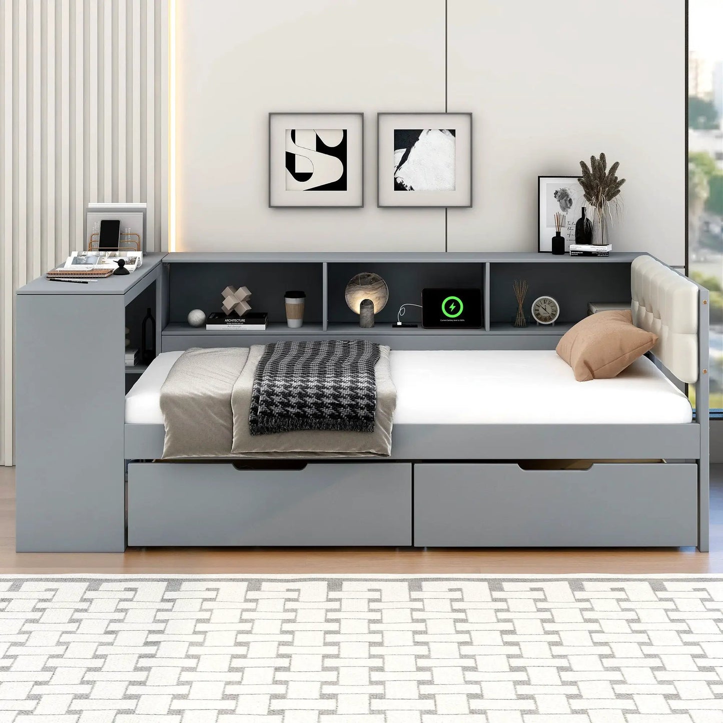 Upholstered Headboard Platform Bed with Storage