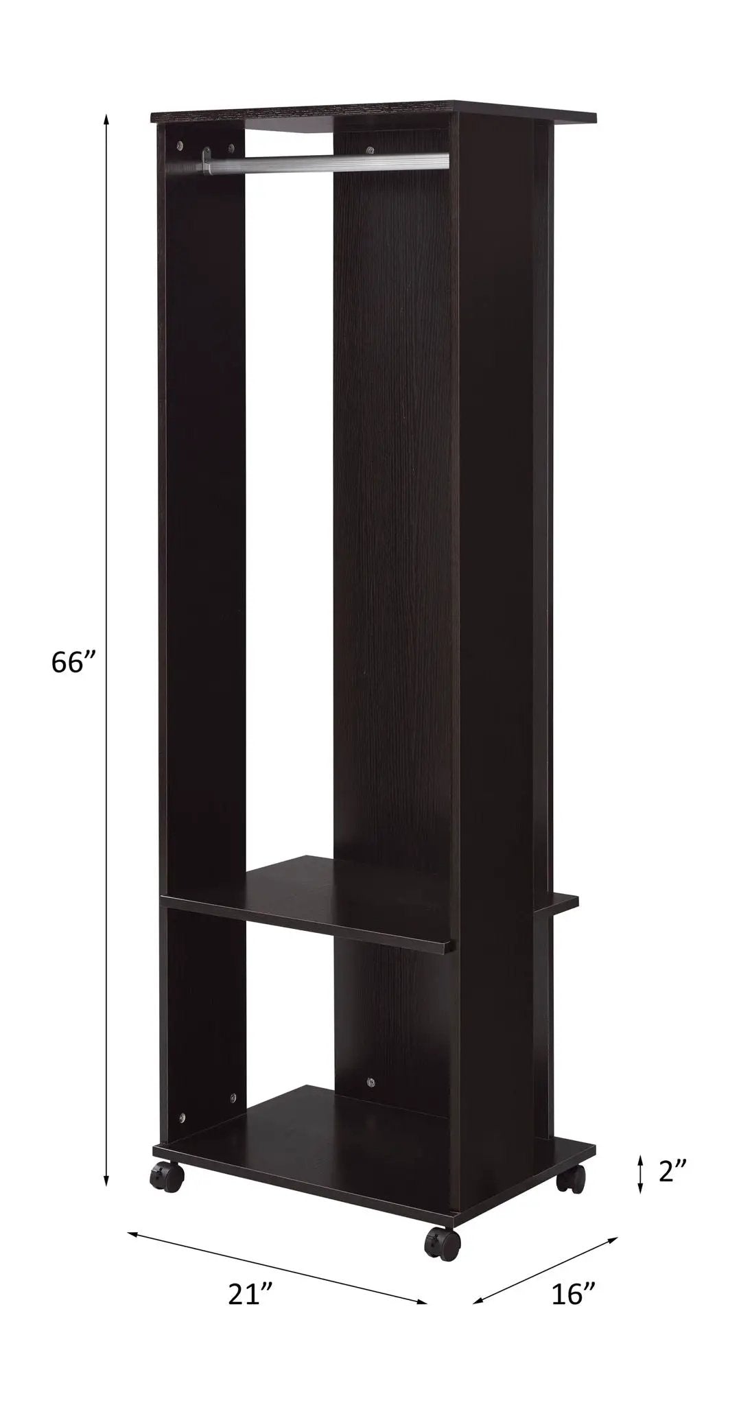 Kolen hall tree in espresso with coat rod, lower shelf, and wheeled base Unique Piece Furniture on Tampa Home & Garden Store