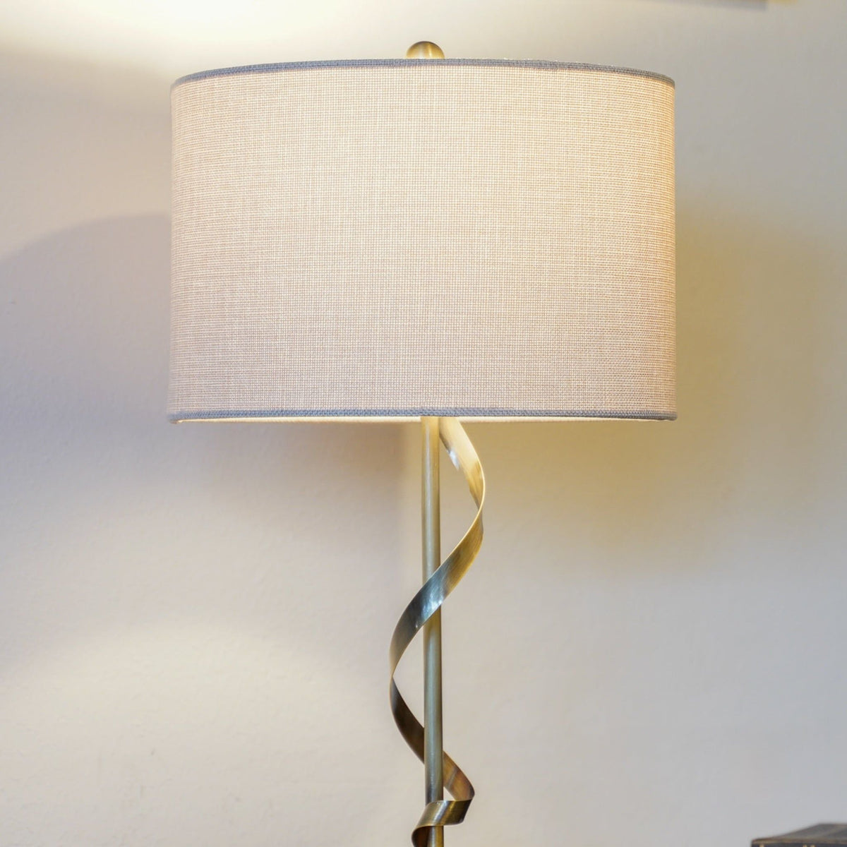 Nightstand desk lamp with twisted brass-tone base and white linen shade by HouseOfZazla on Tampa Home & Garden Store