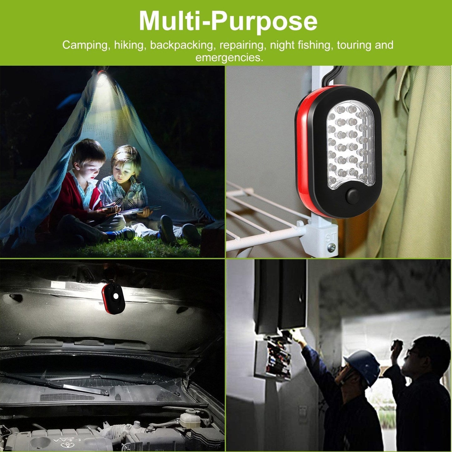 GemGear 27LED compact work light hanging from tent peak brightens campers reading inside on Tampa Home & Garden Store
GemGear 27LED portable magnetic work light with hook red/black housing close up on Tampa Home & Garden Store
GemGear 27LED work light clipped to car hood lighting engine bay at night on Tampa Home & Garden Store
GemGear 27LED work light used by workers to install electrical panel at construction site on Tampa Home & Garden Store
