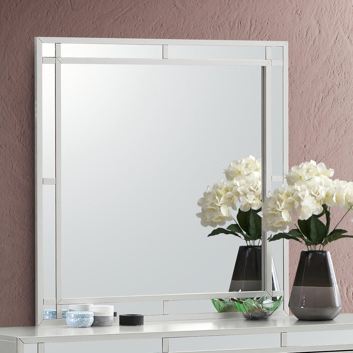 Madison Square Wall Mirror in Silver Champagne