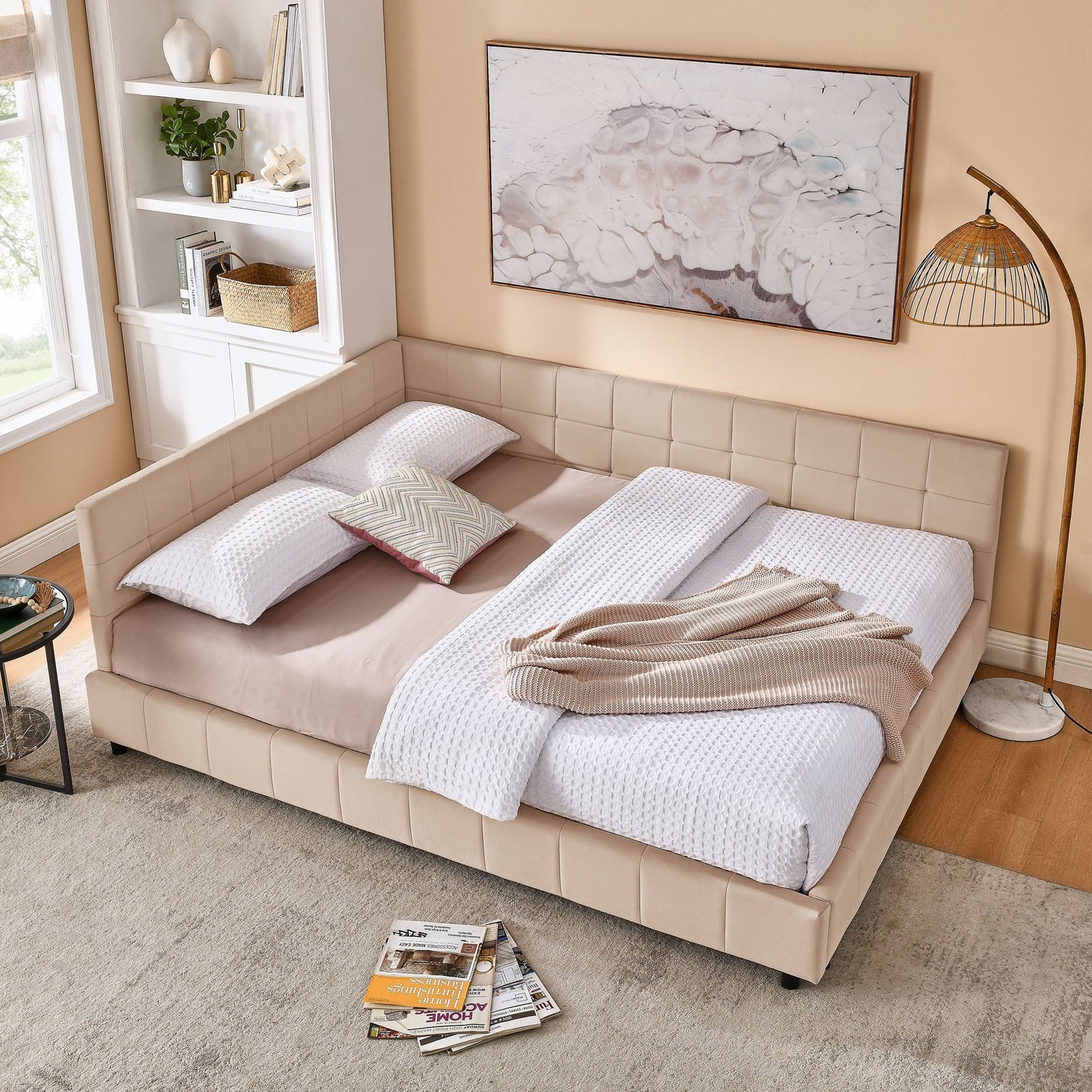Mid-Century Upholstered Bed Frame and Backrest