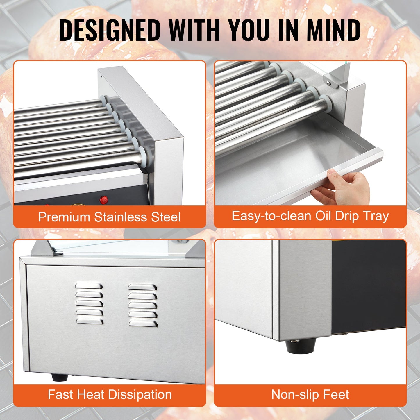 Hot Dog Roller with 7 stainless rollers and 18 hot dogs capacity by HouseOfZazla on Tampa Home & Garden Store