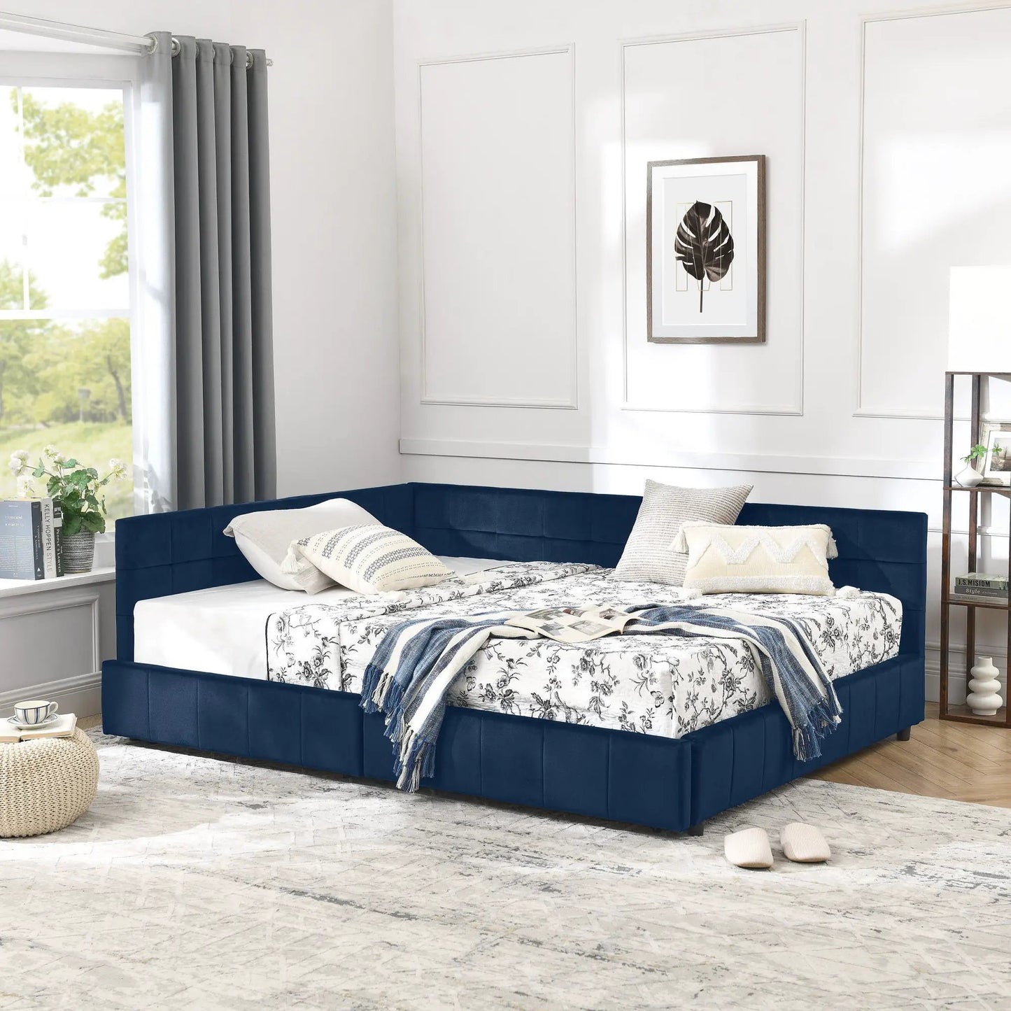 Mid-Century storage upholstered bed with tufted backrest and armrests by Unique Piece Furniture on Tampa Home & Garden Store