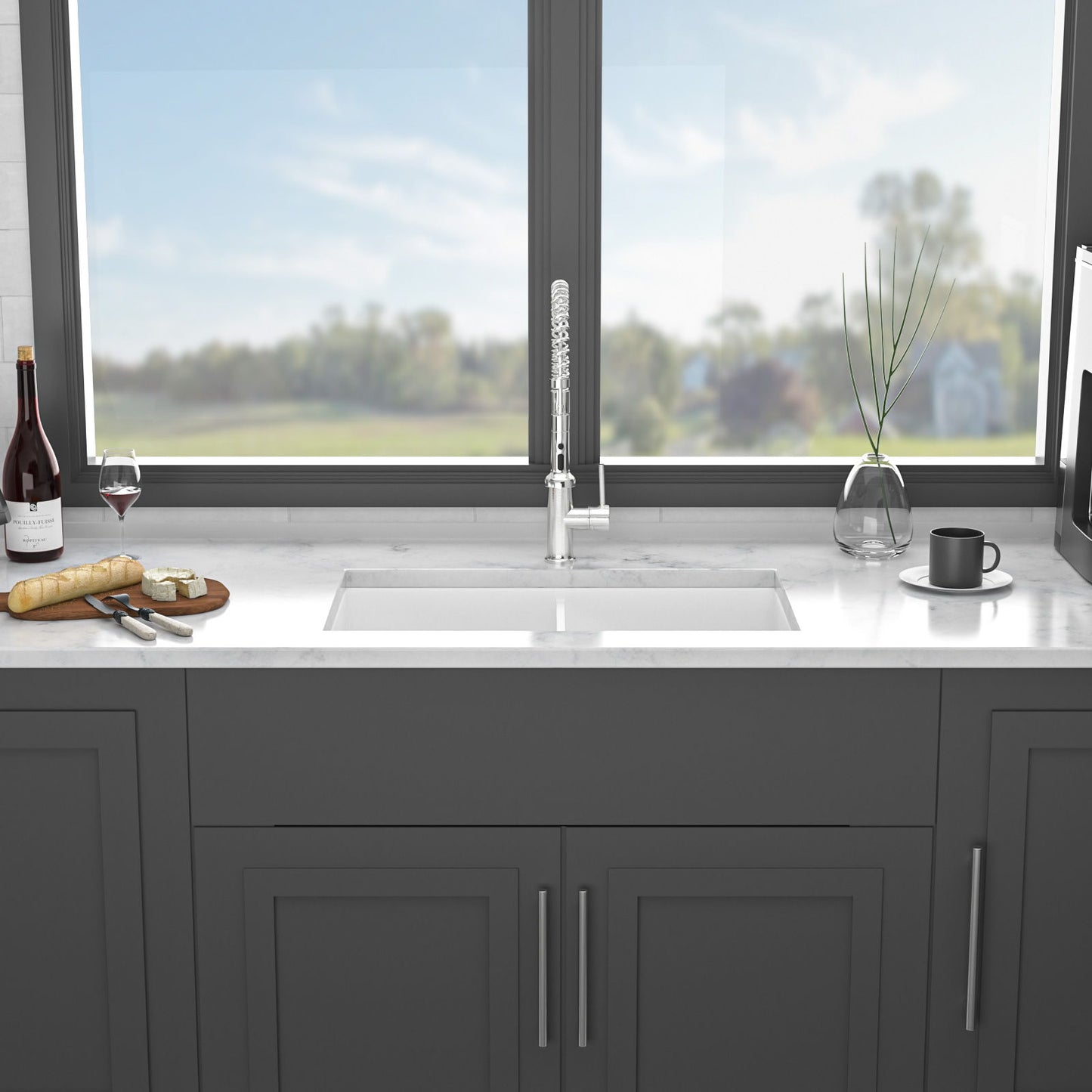 White Double Bowl Ceramic and Dual Kitchen Sink