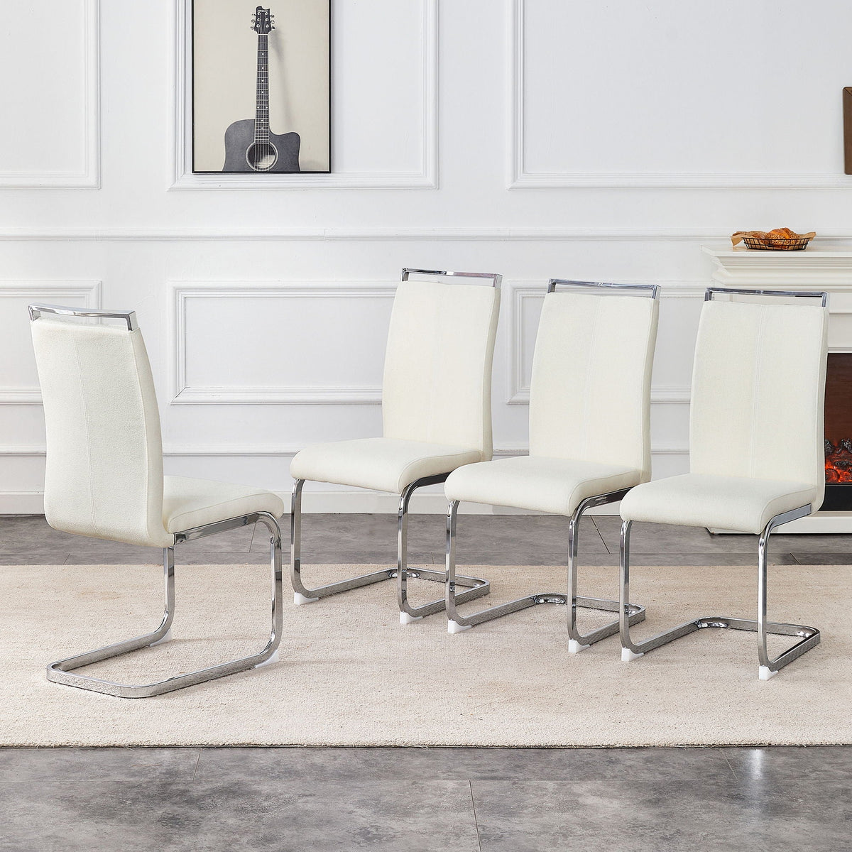 HouseOfZazla dining chairs with ergonomic backrest, white leather, chrome bases, 4 chairs on Tampa Home & Garden Store