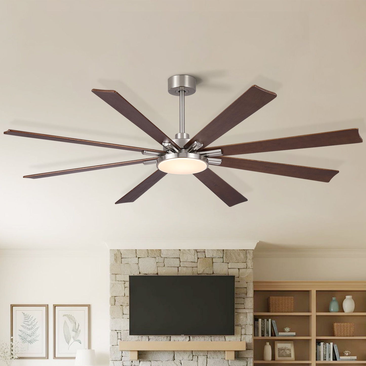HouseOfZazla ceiling fan with 8 wood blades, dimmable LED light, remote control on Tampa Home & Garden Store