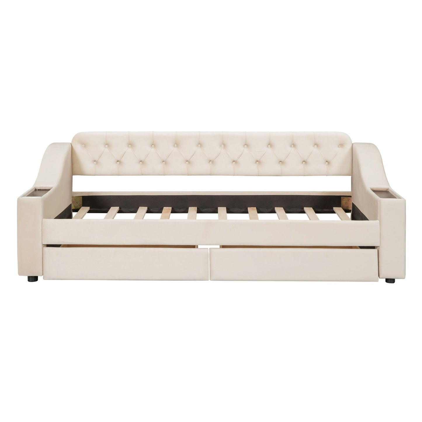 Upholstered Daybed With the Storage and Drawers