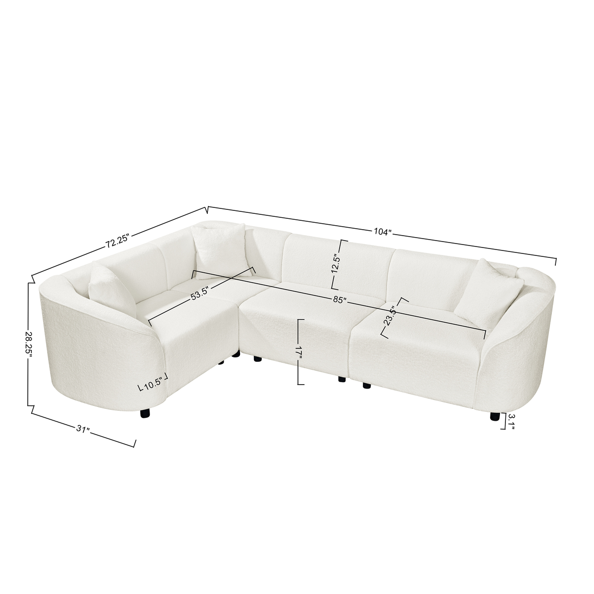 104in L-shaped curved beige sectional sofa by HouseOfZazla on Tampa Home & Garden Store