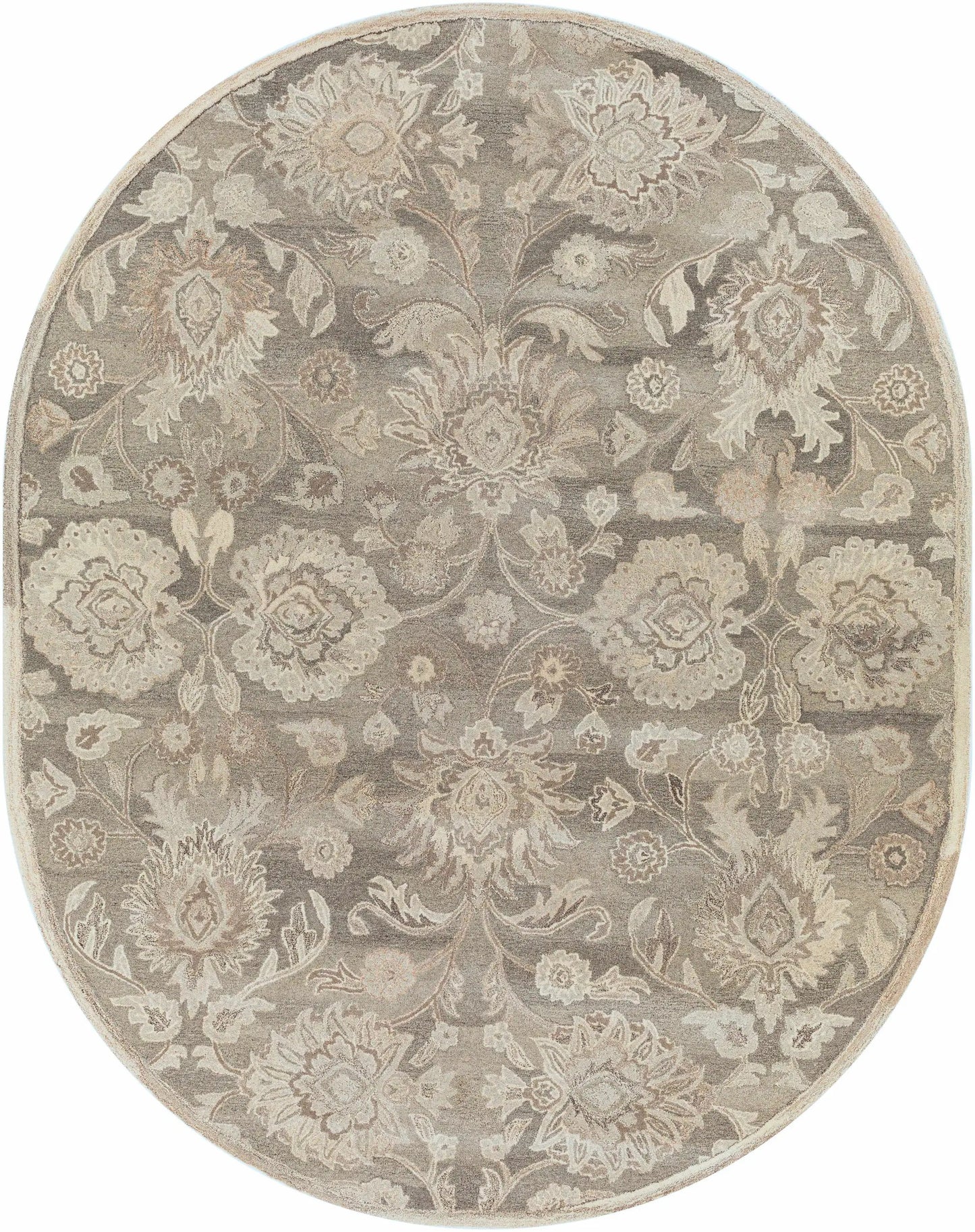 Conesus 1195 hand tufted ivory and taupe wool rug round floral damask by Boutique Rugs on Tampa Home & Garden Store