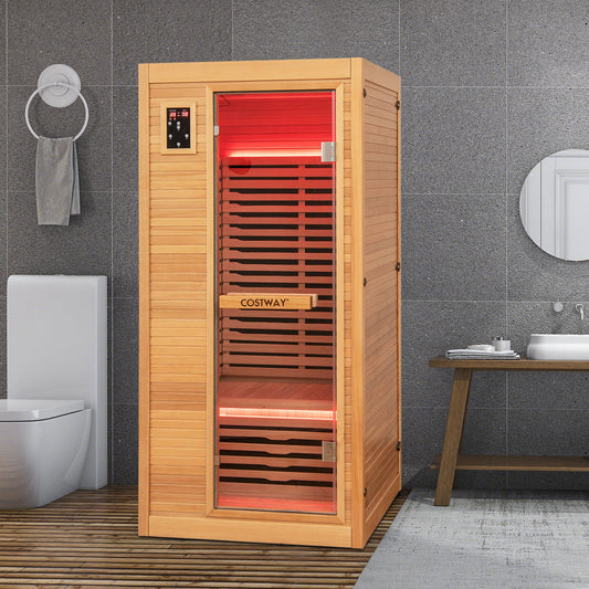 Far Infrared Wooden Sauna Room with Bluetooth Speakers and Oxygen Ionizer for 1-2 person - Tampa Home & Garden Store