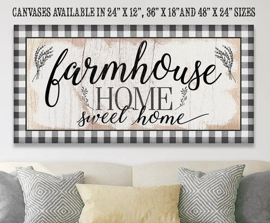 Farmhouse Home Sweet Home canvas wall art by Lone Star Art; rustic wood with black script on Tampa Home & Garden Store