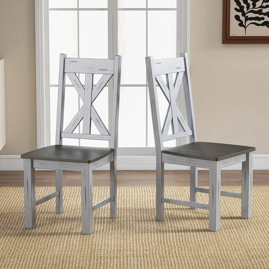 Farmhouse chair set of 2 with rubberwood frame gray distressed finish X-back design on Tampa Home & Garden Store